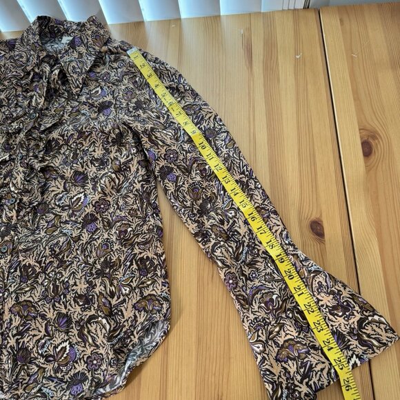 Zadig & Voltaire Tuska Satin Thorn Floral Button Down Shirt Ruffle Retro Boho S - Picture 5 of 8
